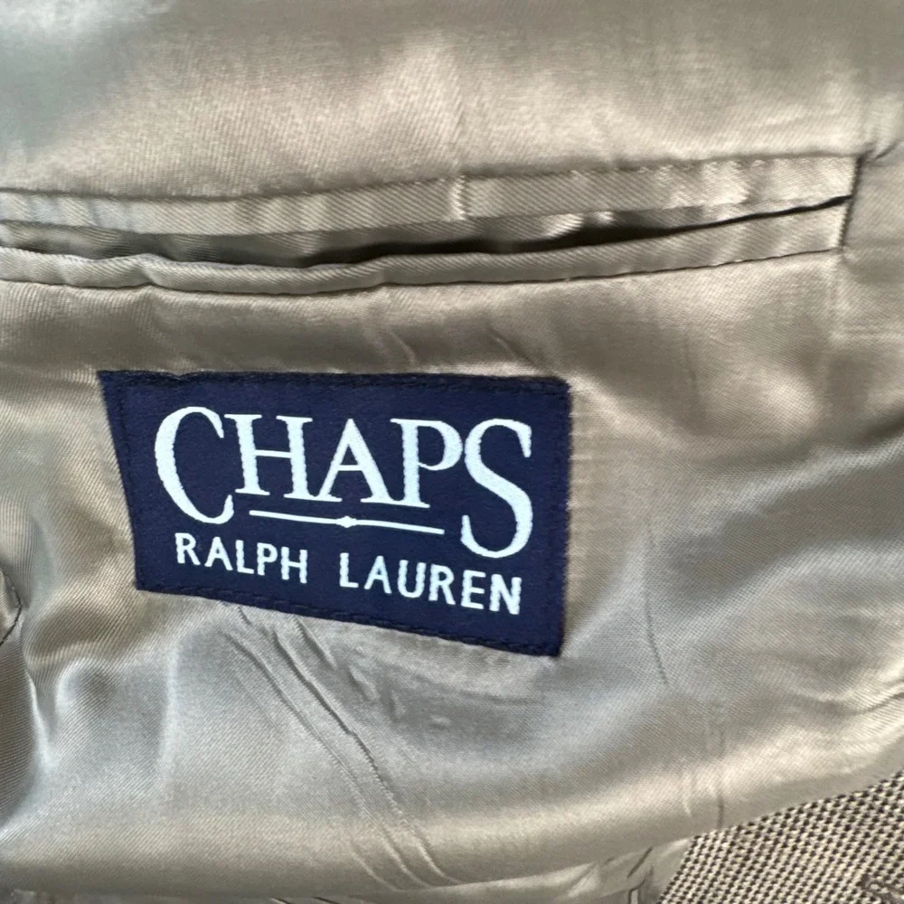 VTG Chaps Ralph‎ Lauren Blazer 40R Tan Plaid Old Money Tradcore Ivy League New